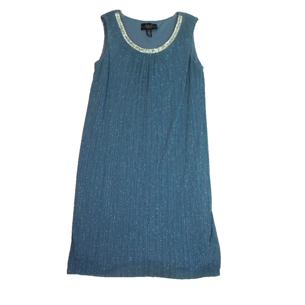 R&M Collection Womens Blue Sleeveless Sheath Beaded Rhinestone Dress w/Jacket 16